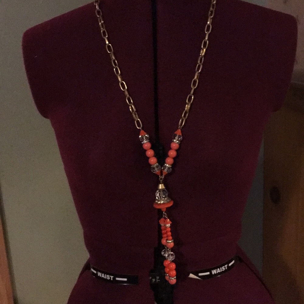 J. Crew coral chandelier drop necklace
